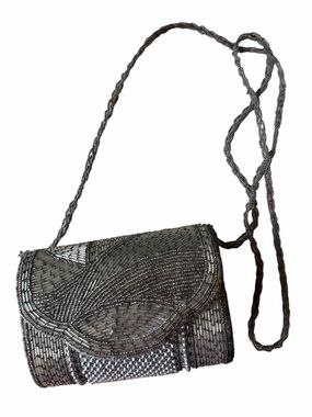 Vintage beaded Silver Crossbody Evening Bag
